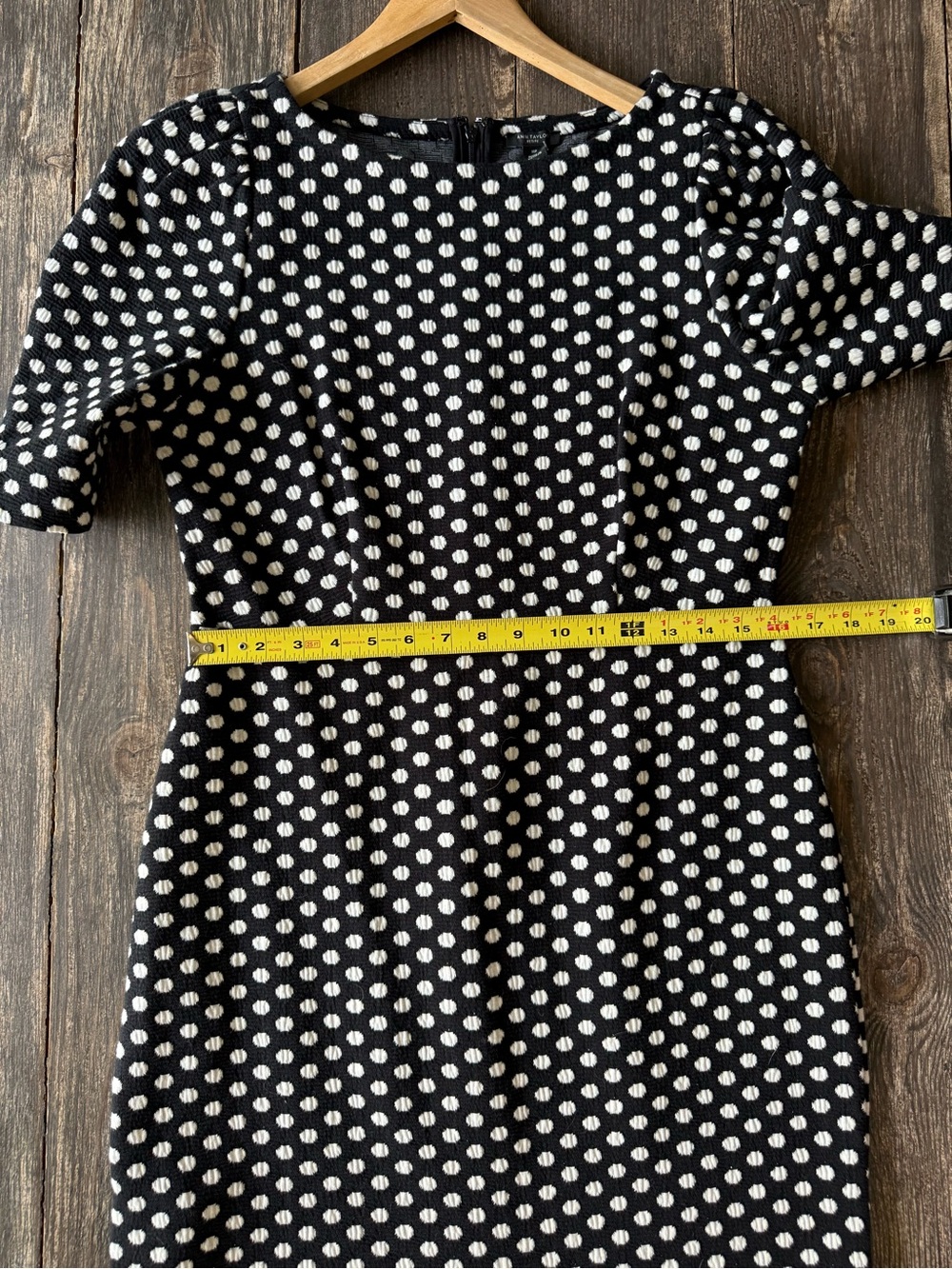 Ann Taylor Polka Dot Pleated Puff Sleeve Sheath Dress Size 10P Black White - Picture 8 of 10